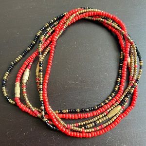 Handmade Boho Colorful Anklet - Set of 6 (coral black muted gold)